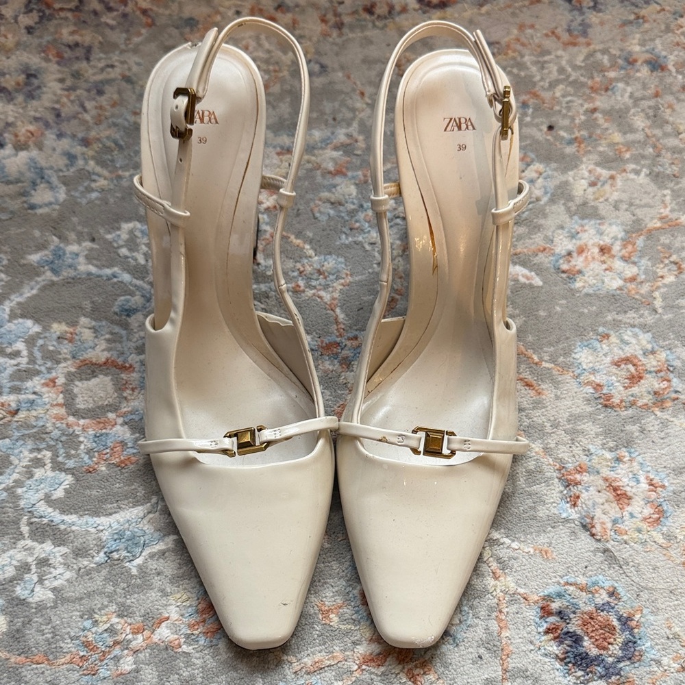 Zara Women's Elegant White Slingback Heels